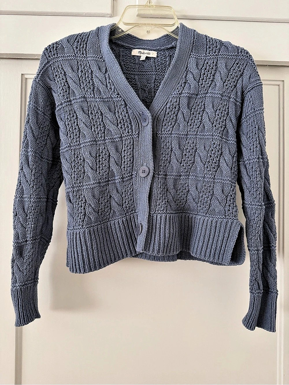 Madewell Cable Knit Cardigan in Blue Size Small